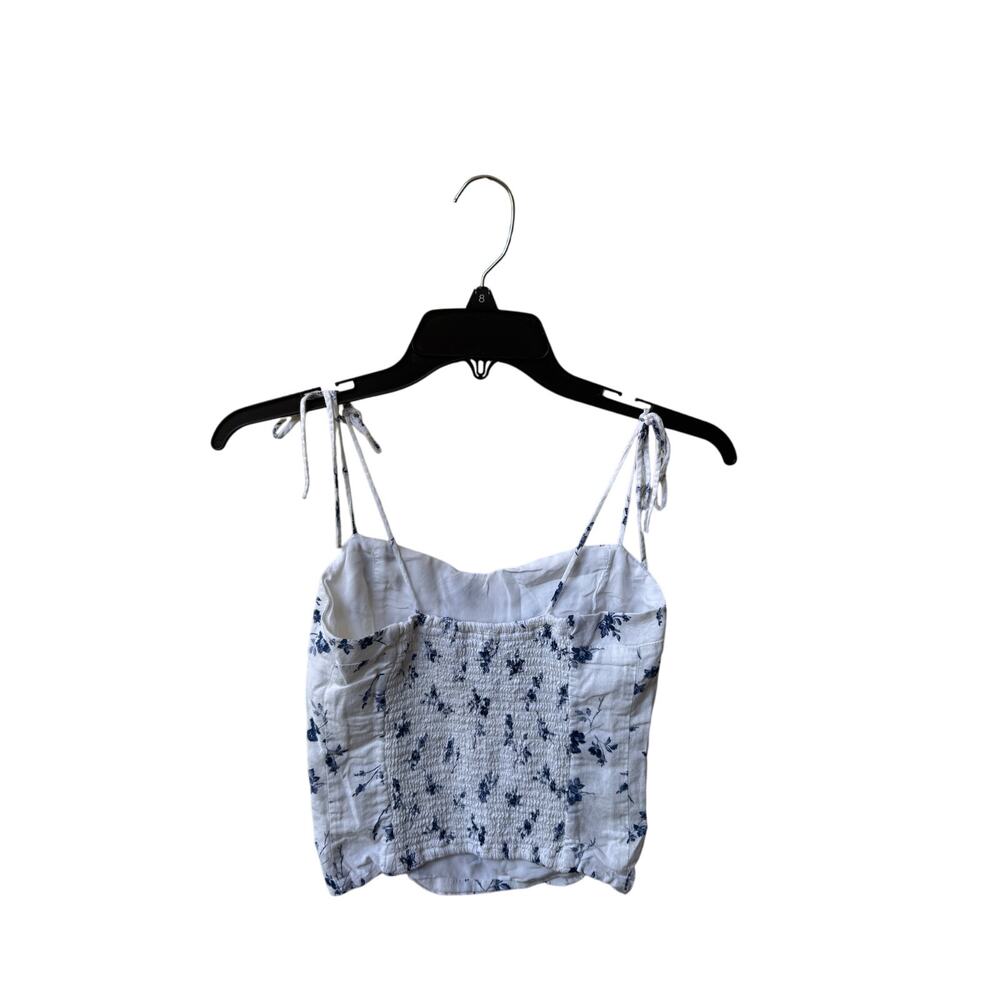 Abercrombie Floral Tie Strap Top XS White Blue Smocked Back Y2K Cottagecore - Picture 3 of 6